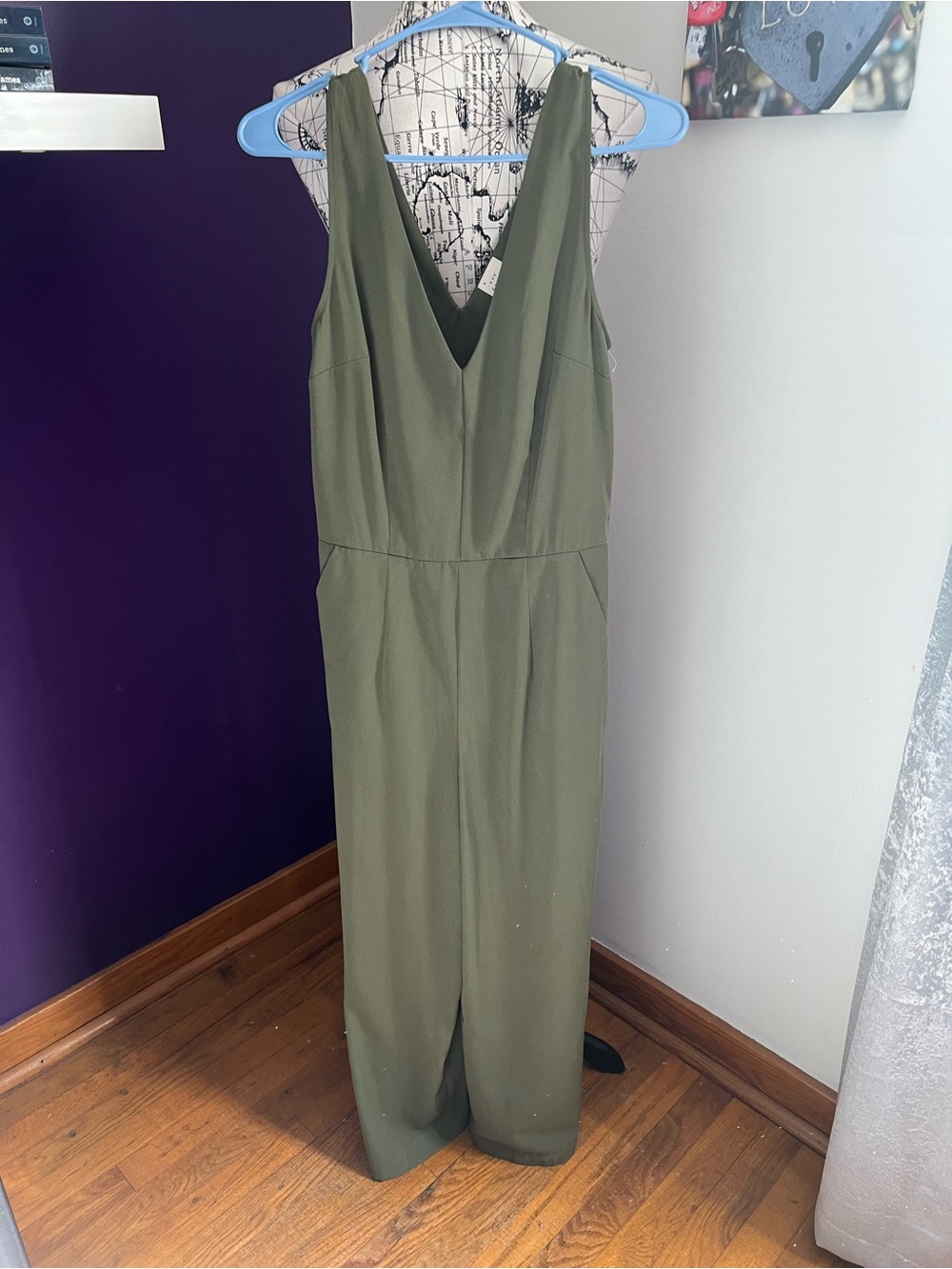 7 for $30 A New Day Sleeveless Olive V-Neck Wide-Leg Jumpsuit